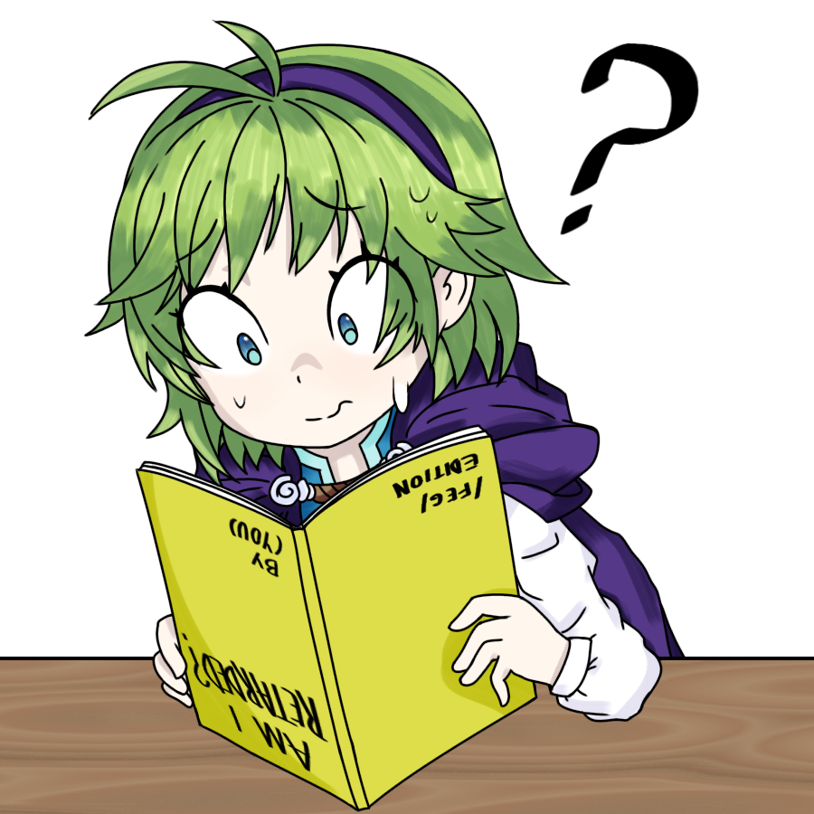 fire emblem character Nero trying to read a book.(she is canonically illiterate)